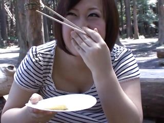 asian brunette eating forest 